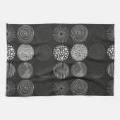 手書き円抽象芸術白黒B/W キッチンタオル (横)