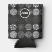 手書き円抽象芸術白黒B/W 缶クーラー (正面)