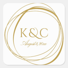 手書き円結婚のラベル |ゴールド スクエアシール