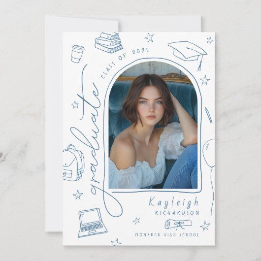 手書き写真お洒落卒業発表 案内状 (正面)