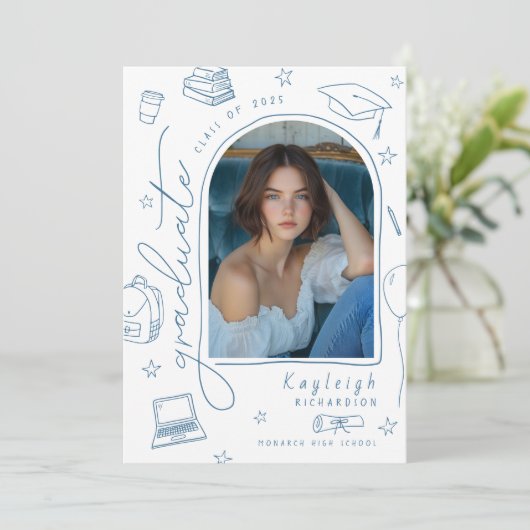 手書き写真お洒落卒業発表 案内状 (スタンド正面)