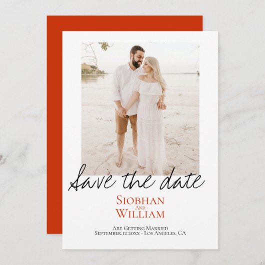 手書き写真の日付を保パーソナライズされた存 セーブザデート (正面/裏面)