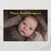 手書き写真の生誕通知カード 箔招待状 (正面)