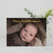 手書き写真の生誕通知カード 箔招待状 (立ち正面)