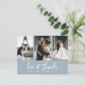 手書き写真コラージュほこりっぽい青ありがとう ポストカード (スタンド正面)