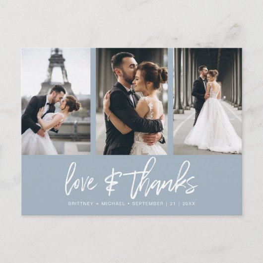 手書き写真コラージュほこりっぽい青ありがとう ポストカード (正面)