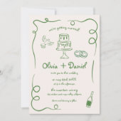 手書き写真QRコー予測できなドお洒落結婚s 招待状 (正面)