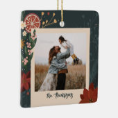 手書き冬の花模様&オレンジの写真 セラミックオーナメント (右)