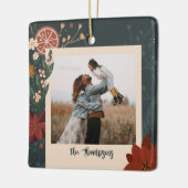 手書き冬の花模様&オレンジの写真 セラミックオーナメント (左)