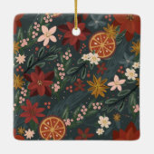 手書き冬の花模様&オレンジの写真 セラミックオーナメント (裏面)