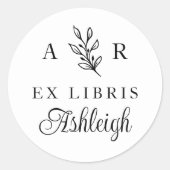 手書き分岐イニシャル名ライブラリ蔵書票 ラウンドシール (正面)