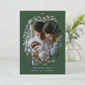 手書き切り出しリースフレームグリーンホリデーフォト シーズンカード (スタンド正面)