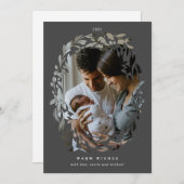 手書き切り出しリースフレームグレーホリデーフォト シーズンカード (正面/裏面)