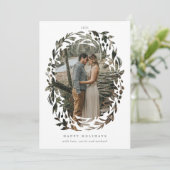 手書き切り出しリースフレームホワイトホリデーフォト シーズンカード (スタンド正面)