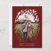 手書き切り出しリースフレームレッドホリデーフォト シーズンカード (正面)