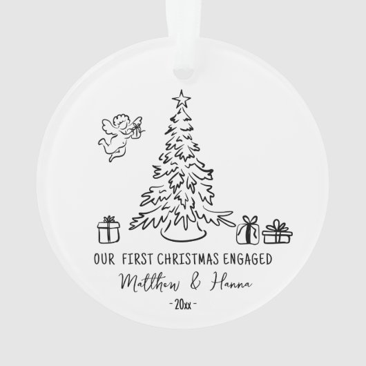 手書き初めてのクリスマスま婚約したたは結婚した オーナメント (裏面)