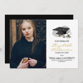 手書き卒業キャップと写真の発表 案内状 (正面/裏面)