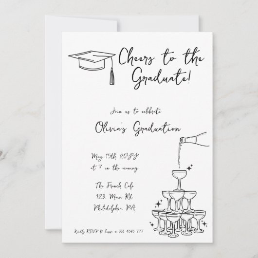 手書き卒業招待状と発表 招待状 (正面)