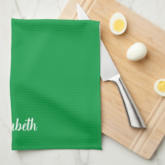 手書き名エレガントケリー緑無地の色 キッチンタオル (四つ折り)