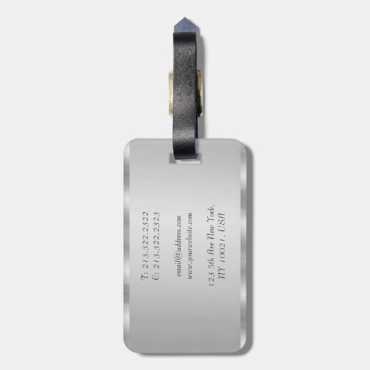 手書き名エレガント銀フェイクテンプレート最高の ラゲッジタグ (裏面縦)