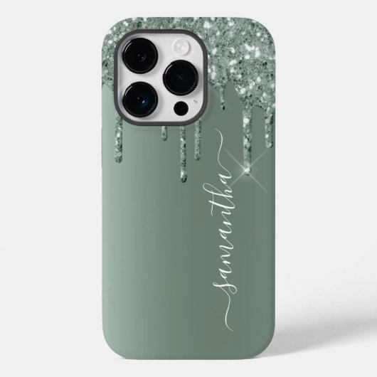 手書き名ダークグリーンメタルグリッタールック Case-Mate iPhoneケース (裏面)