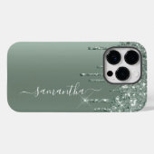 手書き名ダークグリーンメタルグリッタールック Case-Mate iPhoneケース (裏面 (横))