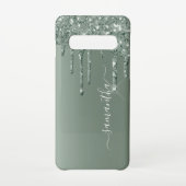 手書き名ダークグリーンメタルグリッタールック SAMSUNG GALAXYケース (裏面)