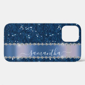 手書き名ネイビーブルーダイヤモンドグリッター12 Case-Mate iPhoneケース (裏面 (横))