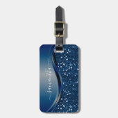 手書き名ネイビーブルーメタルグリッター ラゲッジタグ (正面縦)