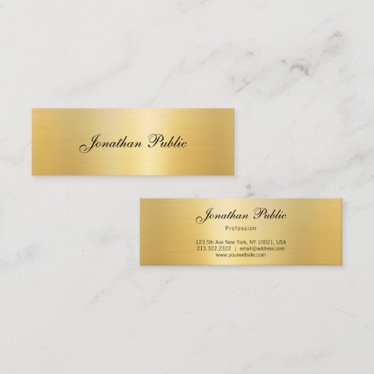 手書き名モダンエレガント金ゴールドテンプレート スキニー名刺 (正面/裏面)