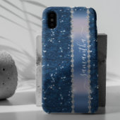 手書き名前 ネイビーブルー ダイヤモンド グリッター 12 Case-Mate iPhoneケース