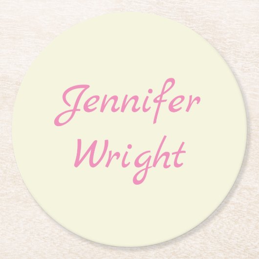 手書き名平野ベージュピンクヴィンテージルック ラウンドペーパーコースター (正面)