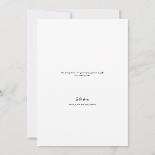 手書き名縦型フォト男の赤ちゃん 案内状 (裏面)