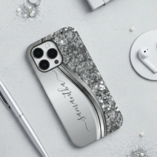 手書き名銀金属グリッター12 iPhone 12ケース
