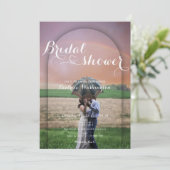 手書き名門私立校風のハートアーチ写真ブライダルシャワー 招待状 (スタンド正面)