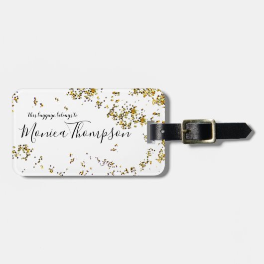 手書き名+分割された金ゴールドフェミニンドット ラゲッジタグ (正面横)