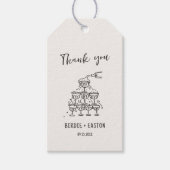 手書き図解入りの、写真付きのシャンパンタ結婚ワー ギフトタグ (正面)