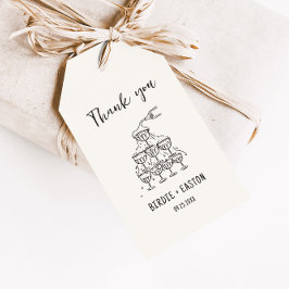 手書き図解入りの、写真付きのシャンパンタ結婚ワー ギフトタグ