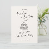 手書き図解入りの、写真付きのシャンパンタ結婚ワー セーブザデート (スタンド正面)