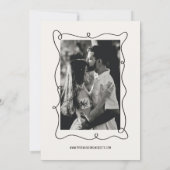 手書き図解入りの、写真付きのシャンパンタ結婚ワー セーブザデート (裏面)