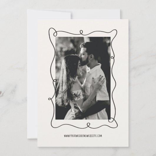 手書き図解入りの、写真付きのシャンパンタ結婚ワー セーブザデート (裏面)