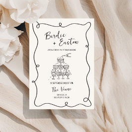 手書き図解入りの、写真付きのシャンパンタ結婚ワー 招待状