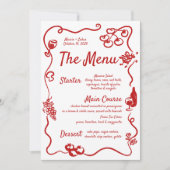 手書き図解入りの、写真付きの波形メ縁どニュー (正面)