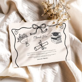 手書き図解入りの、写真付きの白黒の卒業 サンキューカード