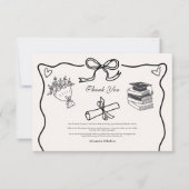 手書き図解入りの、写真付きの白黒の卒業 サンキューカード (正面)