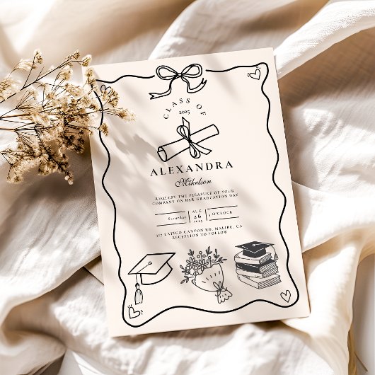 手書き図解入りの、写真付きの白黒グラード 招待状