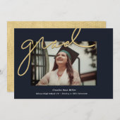 手書き大学院海軍と金ゴールド写真卒業 案内状 (正面/裏面)