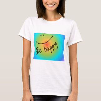 "手書き幸せな"カラフルな顔があって下さい Tシャツ