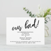 手書き延期のユ結婚ーモアアナウンス 招待状 (スタンド正面)