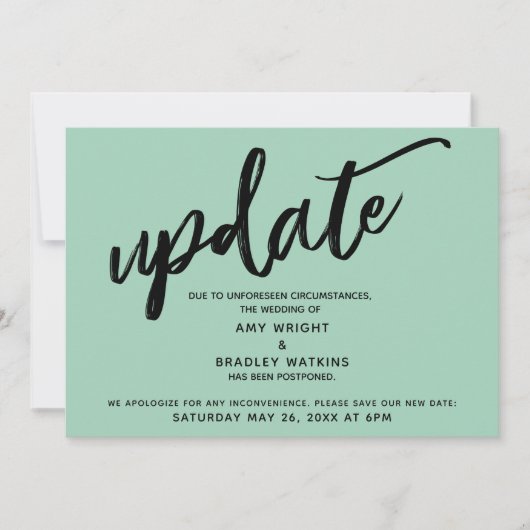 手書き延期結婚された薄い緑のカード 招待状 (正面)